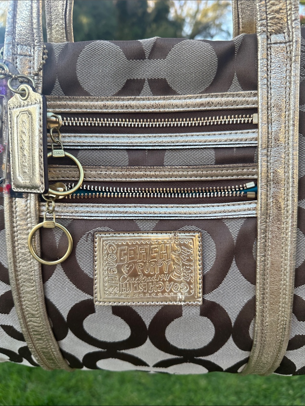 Coach Poppy Optic C Brown Tote With Confetti Hang Tag - Picture 4 of 17